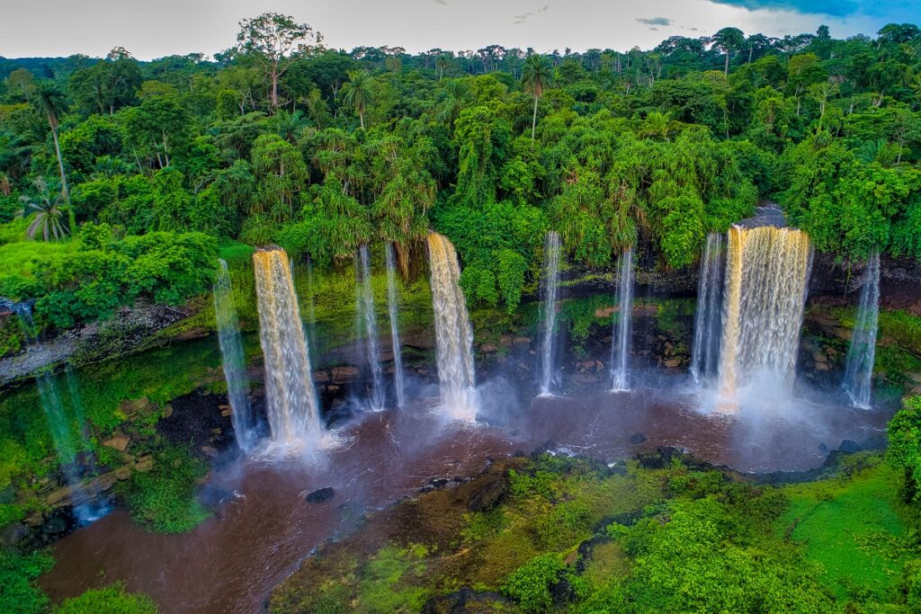 agbokim waterfall aerial