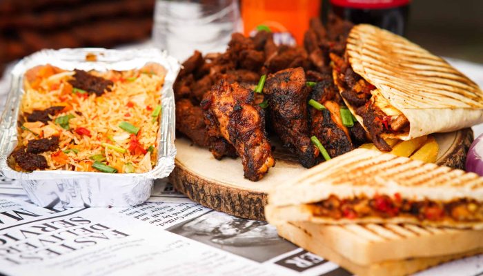 Sooyah bistro wings, sandwich and rice