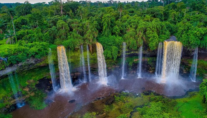 agbokim waterfall aerial