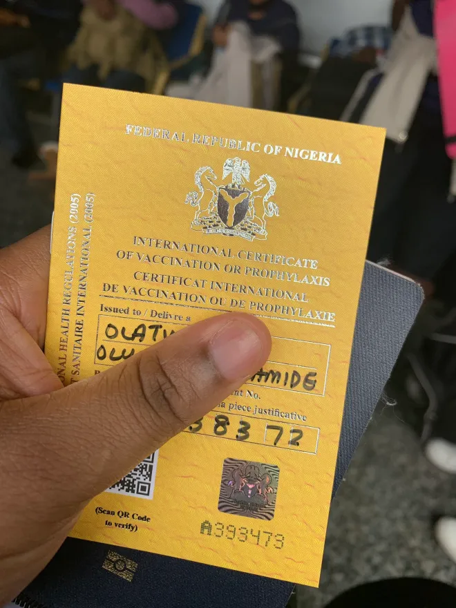 Nigerian yellow fever card example